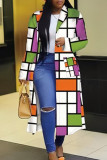 Red Green Casual Color Block Patchwork Pocket Buckle Cardigan Collar Outerwear