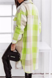 Green Casual Plaid Cardigan Turndown Collar Outerwear