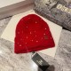 Red Casual Street Letter Pearl Hat