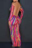Colour Sexy Casual Print Backless Off the Shoulder Long Sleeve Dresses