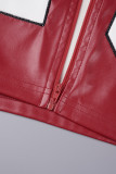 Rose Red Street Print Patchwork Zipper O Neck Outerwear