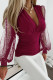 Burgundy Casual Solid Lace Patchwork V Neck Tops