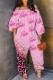 Light Pink Casual Letter Print Basic Off the Shoulder Regular Jumpsuits
