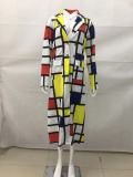 Yellow Red Casual Color Block Patchwork Pocket Buckle Cardigan Collar Outerwear