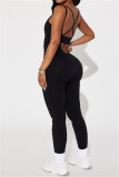 Rose Red Sexy Casual Sportswear Solid Backless Spaghetti Strap Skinny Jumpsuits