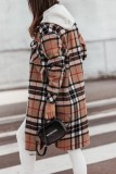 Coffee Casual Plaid Cardigan Turndown Collar Outerwear
