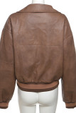 Brown Street Embroidery Patchwork Pocket Buckle Turndown Collar Outerwear