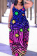 Blue Purple Sexy Casual Print Backless Spaghetti Strap Long Dress Dresses