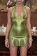 Green Sexy Solid Slit Halter Wrapped Skirt Dresses