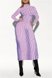 Purple Casual Solid Basic Turtleneck Long Sleeve Dresses