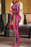 Colour Sexy Casual Print Backless Off the Shoulder Long Sleeve Dresses
