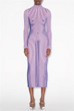 Purple Casual Solid Basic Turtleneck Long Sleeve Dresses