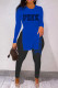 Blue Casual Letter Print Slit O Neck Long Sleeve Two Pieces