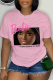 Pink Casual Character Print Letter O Neck T-Shirts