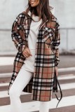 Coffee Casual Plaid Cardigan Turndown Collar Outerwear