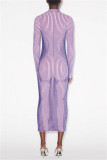 Purple Casual Solid Basic Turtleneck Long Sleeve Dresses