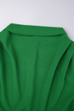 Green Elegant Solid Patchwork With Belt Pleated O Neck A Line Dresses
