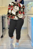 Red Casual Print Basic O Neck Long Sleeve Two Pieces