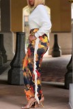 Multicolor Casual Print Patchwork Regular High Waist Conventional Patchwork Trousers
