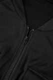 Black Casual Solid Patchwork Draw String Pocket Zipper O Neck Long Sleeve Two Pieces