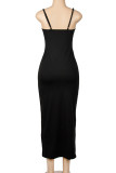Black Sexy Casual Solid Backless Spaghetti Strap Long Dress Dresses