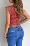 Pink Casual Solid Patchwork V Neck Tops