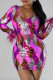 Rose Red Casual Patchwork Sequins V Neck Long Sleeve Dresses