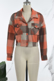 Orange Casual Plaid Patchwork Turndown Collar Outerwear