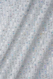 Silver Casual Patchwork Sequins Frenulum V Neck Long Sleeve Dresses