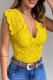Yellow Casual Solid Patchwork V Neck Tops