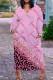 Pink Casual Print Patchwork V Neck Long Dress Dresses