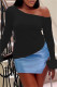 Black Casual Solid Patchwork Oblique Collar Tops