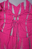 Blue Sexy Color Block Patchwork See-through Backless Halter Wrapped Skirt Dresses