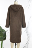 Coffee Casual Solid Cardigan Hooded Collar Outerwear
