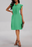 Green Casual Solid Frenulum V Neck Sleeveless Dress Dresses