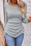 Grey Casual Solid Fold V Neck Tops