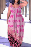 Pink Sexy Casual Letter Print Backless Spaghetti Strap Long Dress Dresses