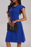 Blue Casual Solid Frenulum V Neck Sleeveless Dress Dresses