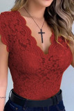 Pink Casual Solid Patchwork V Neck Tops