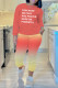 Tangerine Red Casual Gradual Change Letter Print Basic O Neck Long Sleeve Two Pieces