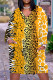 Yellow Casual Print Basic V Neck Long Sleeve Dresses