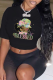 Black Casual Daily Print Patchwork O Neck T-Shirts