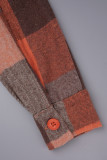 Orange Casual Plaid Patchwork Turndown Collar Outerwear