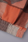 Orange Casual Plaid Patchwork Turndown Collar Outerwear