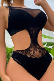 Black Sexy Living Solid Hollowed Out See-through Backless Lingerie