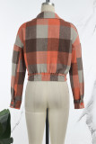 Orange Casual Plaid Patchwork Turndown Collar Outerwear