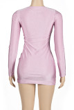 Pink Sexy Casual Solid Basic V Neck Long Sleeve Dresses