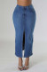 Blue Street Solid Patchwork Pocket Buttons High Opening Zipper Regular High Waist Pencil Solid Color Bottoms