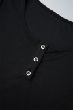 Black Casual Solid Patchwork Buckle U Neck Long Sleeve Two Pieces