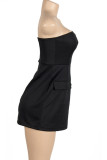 Black Sexy Casual Solid Backless Strapless Sleeveless Dress Dresses